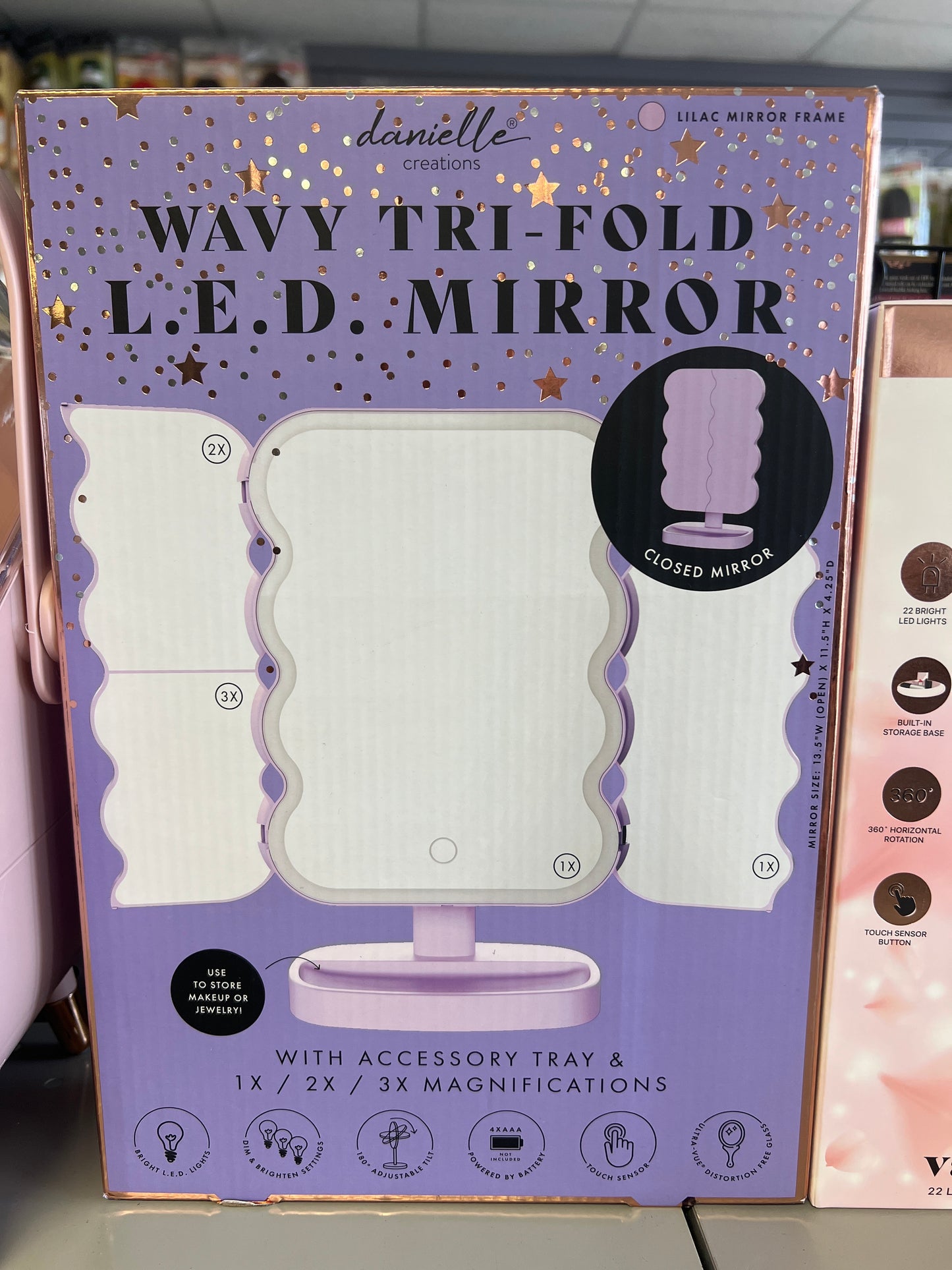 Tri-Fold LRD Mirror with accessories tray/ 1x/2x/3x magnification