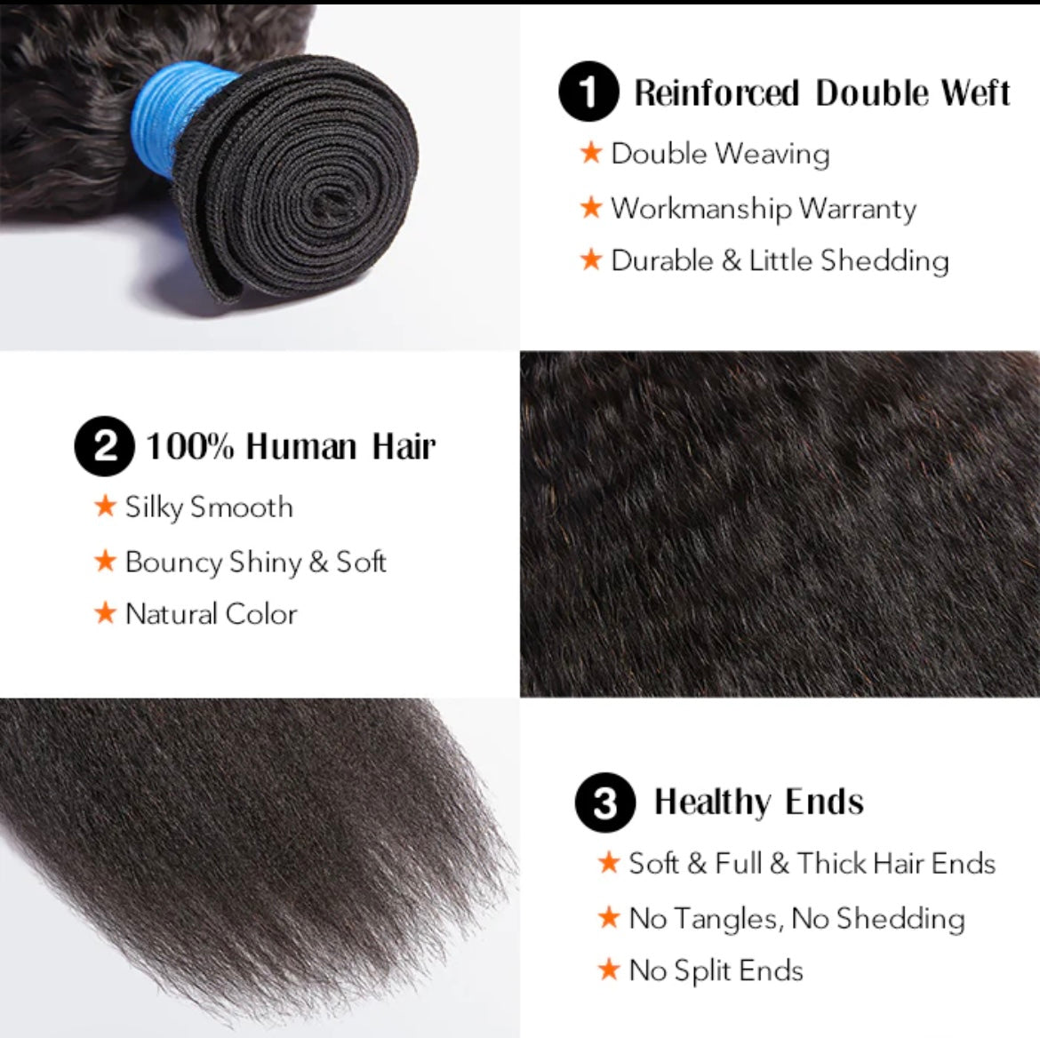 Kinky Straight 100% Virgin Human Hair Brazilian Bundles. 12A Grade