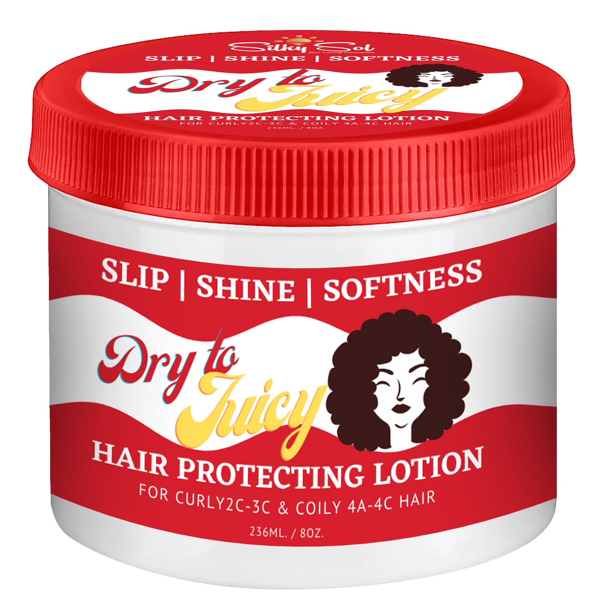 Dry-to-Juicy Hair Protecting Lotion, Softens, Shapes, and adds shine to dry, dull, brittle hair